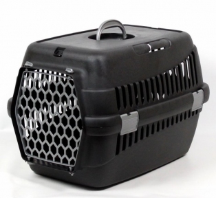 Переноска для животных черная пластик серые двери