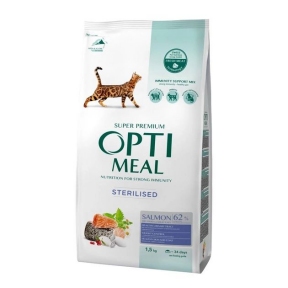 Акция Optimeal Adult Cat Sterilised Salmon Сухой корм для стерилизованных кошек и кастрированных котов с лососем 1,5 кг