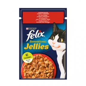 Felix Sensations Jellies влажный корм для котов с говядиной и томатами в желе, 85 г