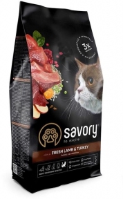 Savory Adult Cat Сухой корм для кошек с чувствительным пищеварением со свежим мясом ягненка и индейкой 400 гр