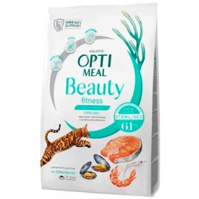 OptiMeal Beauty Fitness Sterilised Healthy Weight Cat Сухой корм для стерилизованных кошек с морепродуктами