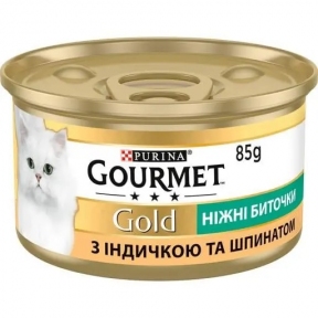 АКЦИЯ Gourmet нежные биточки влажный корм с индейкой и шпинатом для кошек 85 гр