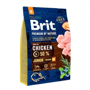 Brit Premium Dog Junior M Сухий корм для цуценят середніх порід із куркою 3 кг + консерва Brit Premium Dog 400 г