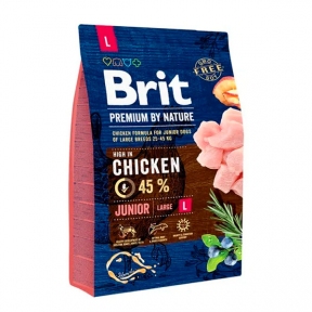 Brit Premium Dog Junior L Сухой корм для щенков больших пород с курицей 3 кг + консерва Brit Premium Dog 400 г