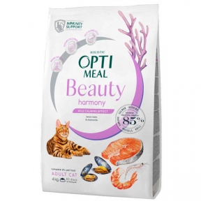 Акція 1+1! OptiMeal Beauty Harmony Adult Cat Сухий корм для котів iз м'яким заспокійливим ефектом з морепродуктами, 400 г