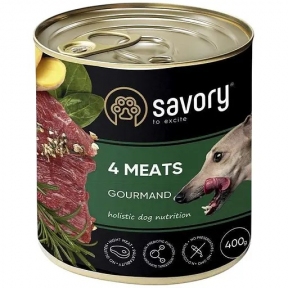 Влажный корм Savory Dog Gourmand для взрослых собак всех пород 4 мяса 400 гр.