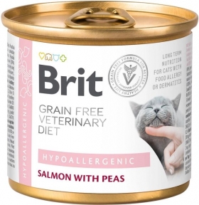 Brit VetDiets Влажный корм консервированный для кошек с пищевой аллергией и непереносимостью с лососем и горохом 200 г