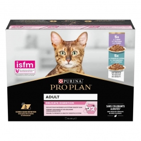 АКЦИЯ Purina Pro Plan индейка и рыба влажный корм для кошек с чувствительным пищеварением 7+3 паучи по 85 г