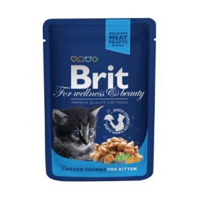 Brit Premium Cat pouch влажный корм для котят с кусочками курицы 100г