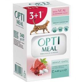 Optimeal корм для котов телятина в клюква в соусе 0,34 кг 3 + 1 907463 Акция