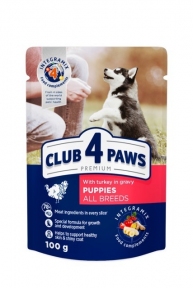 АКЦИЯ-18% Club 4 Paws с индейкой в соусе влажный корм для щенков 100 г