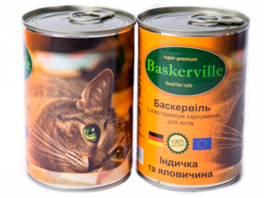 Baskerville консерва для котов Индейка с говядиной