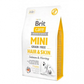 Brit Care GF Mini Hair&Skin Гипоаллергенный корм для собак мелких пород для кожи и шерсти с лососем и сельдью 2 кг + 2 пауча Brit Care Dog Mini Fillet