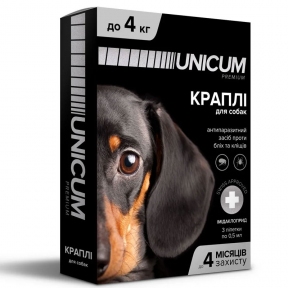 Краплі Unicum premium для собак до 4 кг проти бліх і кліщів 3 піпетки