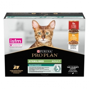 АКЦІЯ Purina Pro Plan з яловичиною та куркою для стерилізованих кішок 7+3 паучі по 85 г