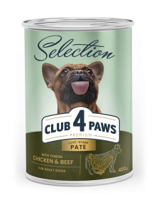 Club 4 Paws Premium Selection Влажный корм для взрослых собак, паштет с индейкой и говядиной 400 г