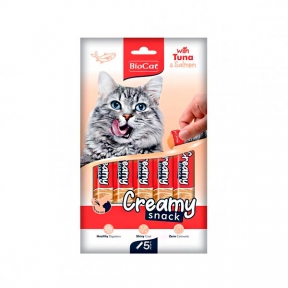 Кремовое лакомство BioCat с тунцом и лососем, 5х14 г