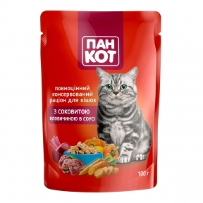Пан-кот консервы для кошек говядина в соусе 100г ПАУЧ