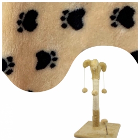 Дряпка Арлекин для кота джутовая основа 37*37 см, столб 67,3 см шар на пружине лапка бежевая