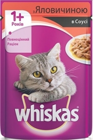 Whiskas для кошек влажный корм с говядиной в соусе
