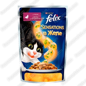 Felix Sensations влажный корм для кошек с уткой и шпинатом в желе
