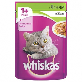 Whiskas для котов влажный корм с ягненком в желе