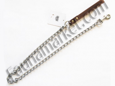 Поводок-цепочка для собаки с кожаной ручкой 110 см SHL4011,