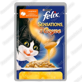 Felix Sensations влажный корм для котов с индейкой и беконом в соусе 85г