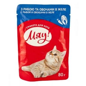 Мяу Консерви для котів Риба з овочами в желе 80г