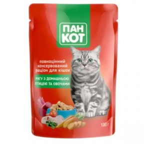 ПанКот консервы для кошек домашняя птица рагу с овощами пауч 100г 141012