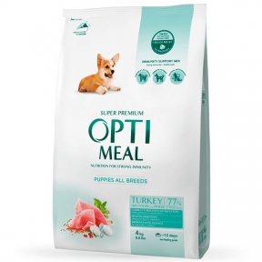 Акція -25%! OptiMeal Puppies All Breeds Turkey Сухий корм для цуценят різних порід з індичкою, 4 кг