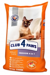 Акция Club 4 paws Indoor 4 in 1 (Клуб 4 лапы) Корм для домашних кошек c курицей -  Сухой корм для кошек -   Вес упаковки: 10 кг и более  