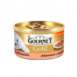 Gourmet Gold кусочки в подливе для кошек с форелью и овощами, 85 г -  Влажный корм для котов -  Ингредиент: Форель 