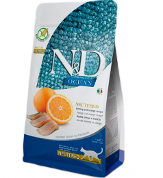 Сухой корм Farmina N&D Grain Free Ocean Herring & Orange Neutered Adult для стерилизованных кошек, с селедкой и апельсином, 1,5 кг   -  Сухой корм для кошек -   Особенность: Стерилизованные  