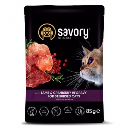 Savory Lamb Cranberry in Gravy Sterilised Cats - Влажный корм в соусе для стерилизованных кошек с ягнёнком и клюквой 85 г -  Влажный корм для котов -    