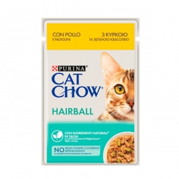 Cat Chow Hairball Control консерва для кошек для выведения шерсти с курицей и зеленой фасолью, 85 г -  Влажный корм для котов -  Ингредиент: Курица 
