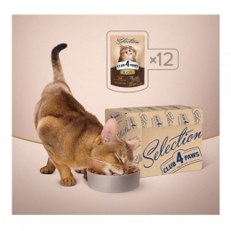 Акція вологий корм Club 4 Pass Selection 85г для кішок з телятиною і овочами 12шт + 12шт в подарунок -  Вологий корм для котів -   Потреба Шкіра і шерсть  