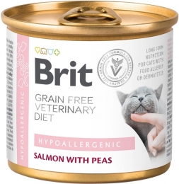Brit VetDiets Влажный корм консервированный для кошек с пищевой аллергией и непереносимостью с лососем и горохом 200 г  9825 -  Влажный корм для котов -   Класс: Супер-Премиум  