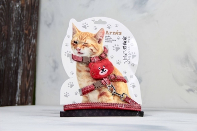 Комплект Котик, шлея с поводком для кошки красная -  Амуниция для кошек - Другие     