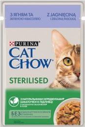 АКЦИЯ CAT CHOW Sterilised с ягненком и зеленой фасолью влажный корм для стерилизованных кошек 85 г -  Влажный корм для котов -  Ингредиент: Ягненок 