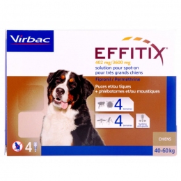 Эффитикс Спот-он капли на холку для собак Virbac 402 мг/3600 мг (40-60кг) -  Средства от блох и клещей для собак -   Действующее вещество: Фипронил   
