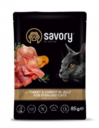 Savory Вологий корм для стерилізованих кішок, індичка з морквою в желе 85 г -  Консерви для котів Savory 