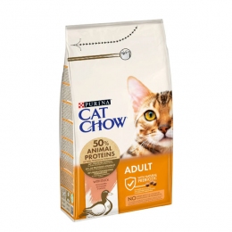 Cat Chow Adult сухий корм для котів із качкою -  Корм для виведення вовни -    