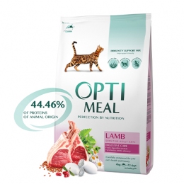 Optimeal сухий корм для дорослих кішок з чутливим травленням з ягням -  Корм для виведення вовни -    