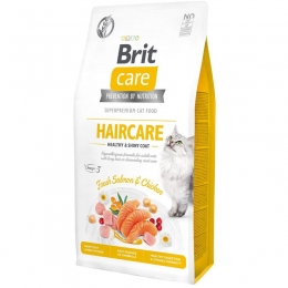 Brit Care Cat GF Haircare Healthy & Shiny Coat корм для кошек 2 кг + лакомство Brit Care Cat -  Корм для котов при мочекаменной болезни Brit   