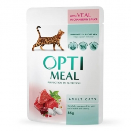 АКЦИЯ-30% Optimeal телятина в клюквенном соусе Влажный корм для кошек 85 г -  Оptimeal консервы для кошек 