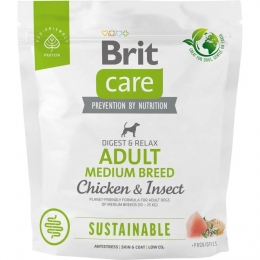 Brit Care Dog Sustainable Adult Medium Breed Сухий корм для собак середніх порід з куркою та комахами, 1 кг -  Корм для собак супер преміум класу -    