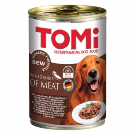 TOMi 5 Kinds of Meat 5 видів м'яса Вологий корм для собак, консерви 400г  - Консерви для собак