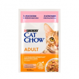 Cat Chow Adult консерва для котів із лососем і зеленою квасолею, 85 г -  Вологий корм для котів -   Клас Преміум  