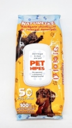 Naturelle вологі серветки для догляду за домашніми тваринами жовті 50 шт -  Засоби догляду та гігієни для собак -    